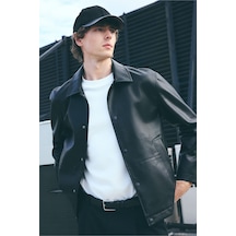 Defacto Regular Fit Polo Yaka Astarlı Çıtçıt Kapamalı Cepli Suni Deri Mont H2233ax26aubk27 Siyah-bk27