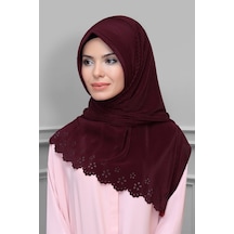 Hürrem Bone Bordo Pratik Hazır Geçmeli Tesettür Eşarp Fukuro Piliseli Çiçek D (545491380) Bordo