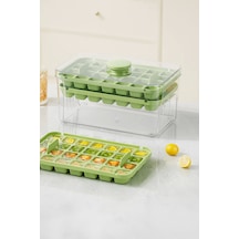 Tilbe Home 2'li Yeni Nesil Basmalı Çift Buz Kalıbı Buzluk Kapaklı Saklama Kutulu 56 Bölmeli Haznel Renkli