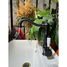 İsaoğlu Yapı Siyah Lavabo Bataryası Zen Design Kolay Abdest Yüksek Lavabo Musluğu Siyah Armatür Siyah