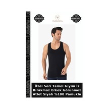 Floranova Özel Seri Temel Giyim İz Bırakmaz Erkek Görünmez Atlet Siyah %100 Pamuklu