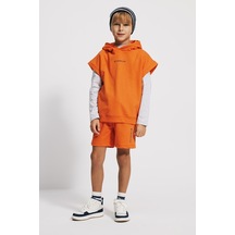 Kids Boy Kapüşonlu Loose Fit Kolsuz Sweatshirt Turuncu