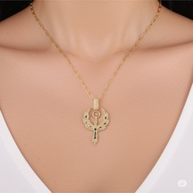 Çelik Gold Renk Zirkon Taşlı Anka Kuşu Model Kadın Kolye Çok Renkli