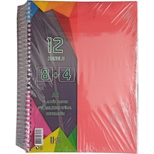 8+4 Ayraçlı Defter 12 Konulu 300 Yaprak 1 Adet 8 Kareli 4 Çizgili Spralli Plastik Kapak Seperatörlü Kırmızı