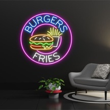 Burgers Frıes Yazılı Ve Şekilli Neon Tabela Çok Renkli