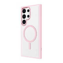 Zore Galaxy S24 Ultra Uyumlu Magsafe Şarj Özellikli Krom Magsafe Silikon Ogaa Kılıf-pembe