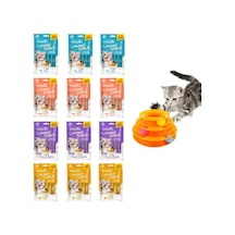 Creamy Snack 75 Gr Kedi Ödül Maması 4 Çeşit 12 Li Set Ve 1 Adet 3 Katlı Kedi Oyuncağı