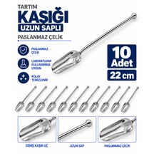Tartım Kaşığı 22 Cm - Paslanmaz Çelik Spatül - Uzun Saplı - 10 Adet