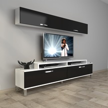 Decoraktiv Ekoflex 5 Slm Krom Ayaklı Tv Ünitesi Tv Sehpası Beyaz - Siyah