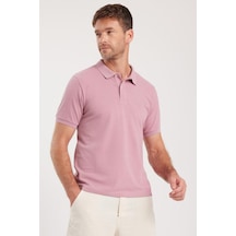 Tudors Erkek Slim Fit Dar Kesim Pamuklu Yumuşak Dokulu Serin Tutan Kumaş Düz Pike Lila Polo Yaka Tişört-33707 Lila