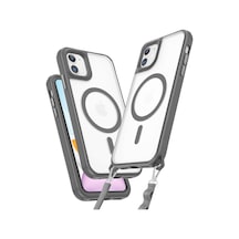 Apple iPhone 11 Uyumlu Manyetik Magsafe Destekli Askı Aparatlı Darbe Emici Kılıf Gri