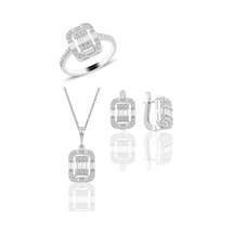 Gümüş Rodyumlu Gümüş Baget Taşlı Üçlü Set (535071243)