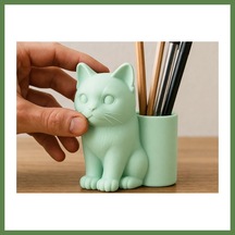 Bezos 3d Baskı Kedi Figürlü Kalemlik - Masaüstü Organizer - Mint Hb006 Mint Yeşili