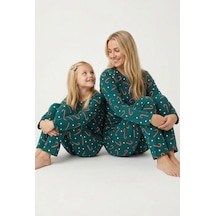 Siyah İnci %100 Pamuklu Şeker Baston Desenli Yılbaşı Temalı Örme Pijama Takım Yeşil Baston