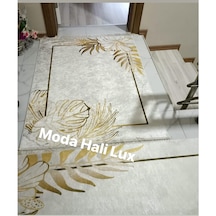 Platin Çiçek Kaymaz Taban Halı Kilim Yolluk Gold Beyaz