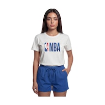 ''nba'' Logolu Basketbol Temalı Baskılı %100 Pamuk Rahat Kesim Pr Beyaz