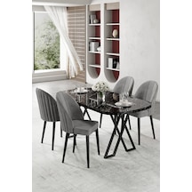 Canisa Kaye Serisi Mdf 90 X168 Siyah Mermer Desen Mutfak Masa Takımı 4 Gri Sandalye Siyah Mermer Desen Masa Gri Sandalye