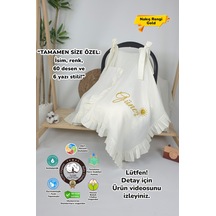 Gros Shop Müslin Yeni Doğan 4katlı Organik %100pamuk Kişiye Özgü Nakışlı Hastane Çıkış Seti Güneş Model-2 Ekru-3