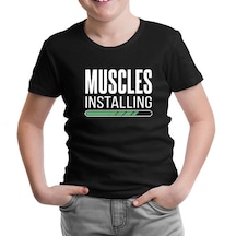 Bodybuilding Muscles Installing Siyah Çocuk Tshirt 001