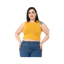 Disentis Büyük Beden Bisiklet Yaka Kolsuz Crop Viskon Hardal Body-hardal Hardal