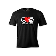 Peace Love Animals Siyah Erkek Tshirt 001