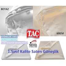 Taç Atlas Saten Lüx Beyaz-Krem Seçenekli Güneşlik Perde Beyaz
