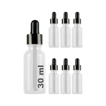 30 Ml Metal Kapaklı Damlalık Dropper Şişesi Serum 30 Cc Cam Şişe 6 Adet Siyah Kapak, Şeffaf