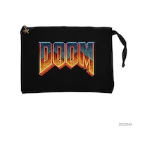 Zepplin Giyim Doom Vintage Siyah Clutch Astarlı Cüzdan / El Çantası