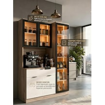 Dream Premium Kahve İstasyonu - Kahve Köşesi Ve Mutfak Ünitesi - Safir Meşe Füme Temperli Camlı Led Modül Safir Meşe