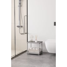 Gri 2 Katlı 33x40 Ekstra Geniş Düzenleyici Mutfak Ve Banyo Rafı Sehpa Beyaz