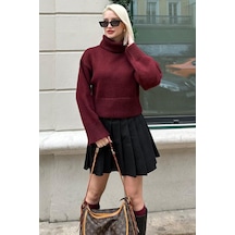 Madmext Bordo Boğazlı Kadın Triko Kazak Mg2255 Bordo