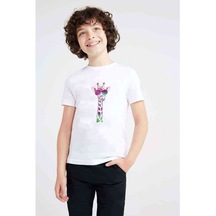 Watercolor Giraffe Baskılı Unisex Çocuk Beyaz T-Shirt (534793470)