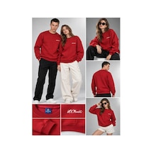 Hk Premium Sweatshirt Bisiklet Yaka Hk Premium Logolu Erkek Basic Kırmızı