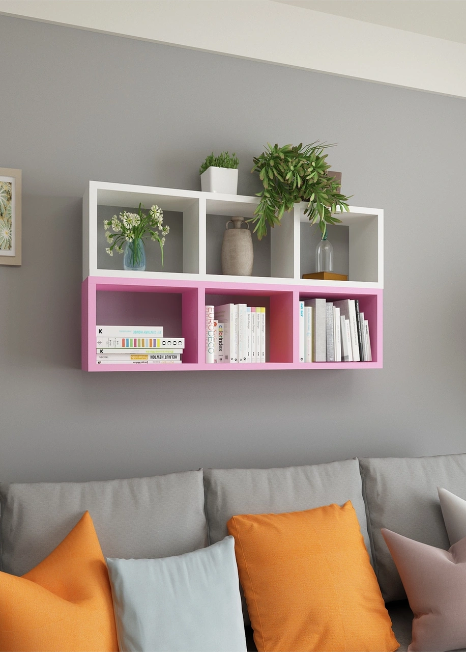 Kitaplık Duvar Rafı Mobilya Ikili Renkli Takım Pembe Beyaz Beyaz-pembe