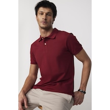 Tudors Erkek Slim Fit Dar Kesim %100 Pamuk Düz Pike Bordo Polo Yaka Tişört-30535 Bordo