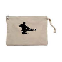Taekwondo Karate Silhouette Krem Clutch Cüzdan / El Çantası Krem