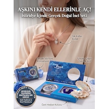 İstiridye İçinde Gerçek Doğal İnci Takı Seti - Kafes Tasarım Gümüş Renk Kolye Ve Konserve İnci Hediye Seti 02 - Gümüş