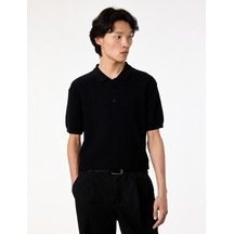 Koton Regular Fit Dokulu Pamuklu Düğmeli Polo Yaka Kısa Kollu Triko Tişört Siyah 6sam70015ht