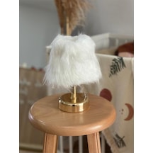 Peluş Beyaz Günışığı Kablosuz Masa Lambası Üst Peluş Alt Parlak Gold 9v Pil 75-90 Saat