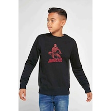 Tshirthane Daredevil Baskılı Unisex Çocuk Siyah Sweatshirt Siyah