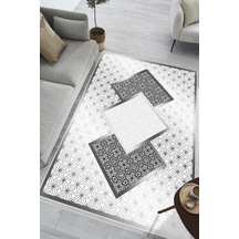Modern Desenli Baskılı Kaymaz Yıkanabilir Salon Oturma Odası Mutfak Antre Hol Halısı Yolluk gri