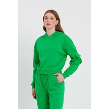 Kadın Kapüşonlu 3 İplik Sweatshirt Yeşil
