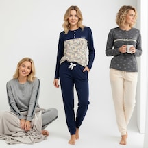 Bonbon Kadın Pamuklu 3 Adet 2'li Pijama Takımı Bb2216 Desenli