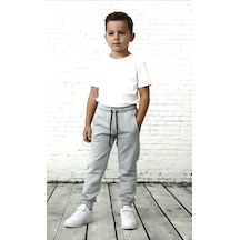 Black Steel İki İplik Çocuk Boy Düz Eşofman Altı Gri