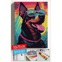 Sayılarla Boyama Seti Numaralı Tuval Fırça Boya Dahil Kasnaklı Set 50x70 Cm - Renkli Köpek 01