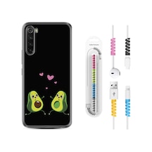 Xiaomi Redmi Note 8 Kılıf +Kablo Koruyucu Aşık Avokadolar 1642 Siyah