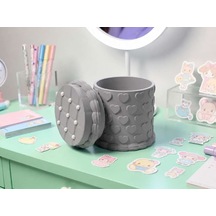 3d Baskı Kabartma Kalp Desenli Kapaklı Kalemlik - Masaüstü Organizer - Gri Diğer