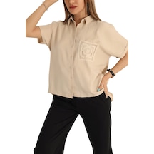 Kadın Taş Cebi Dantelli Kısa Kol Gömlek-27800-taş