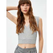 Koton Crop V Yaka Atlet Gri 3sak10254ek Gri