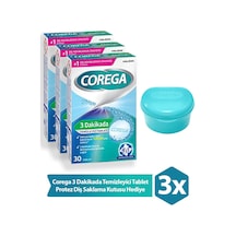 Corega 3 Dakikada Temizleyici 30 Tablet 3 Adet + Corega Protez Diş Saklama Kutusu